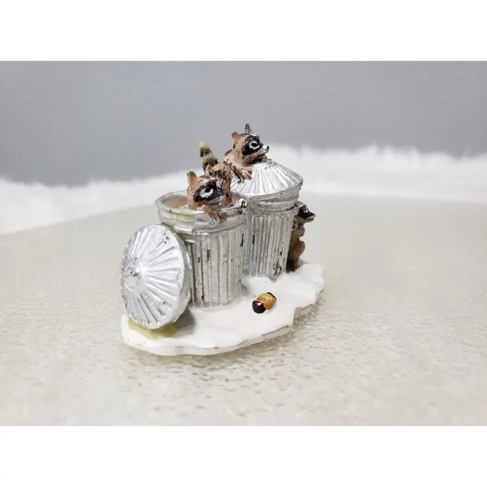 LEMAX Trash Pandas Raccoon Village Christmas Accessory Cabin hunting garbage can